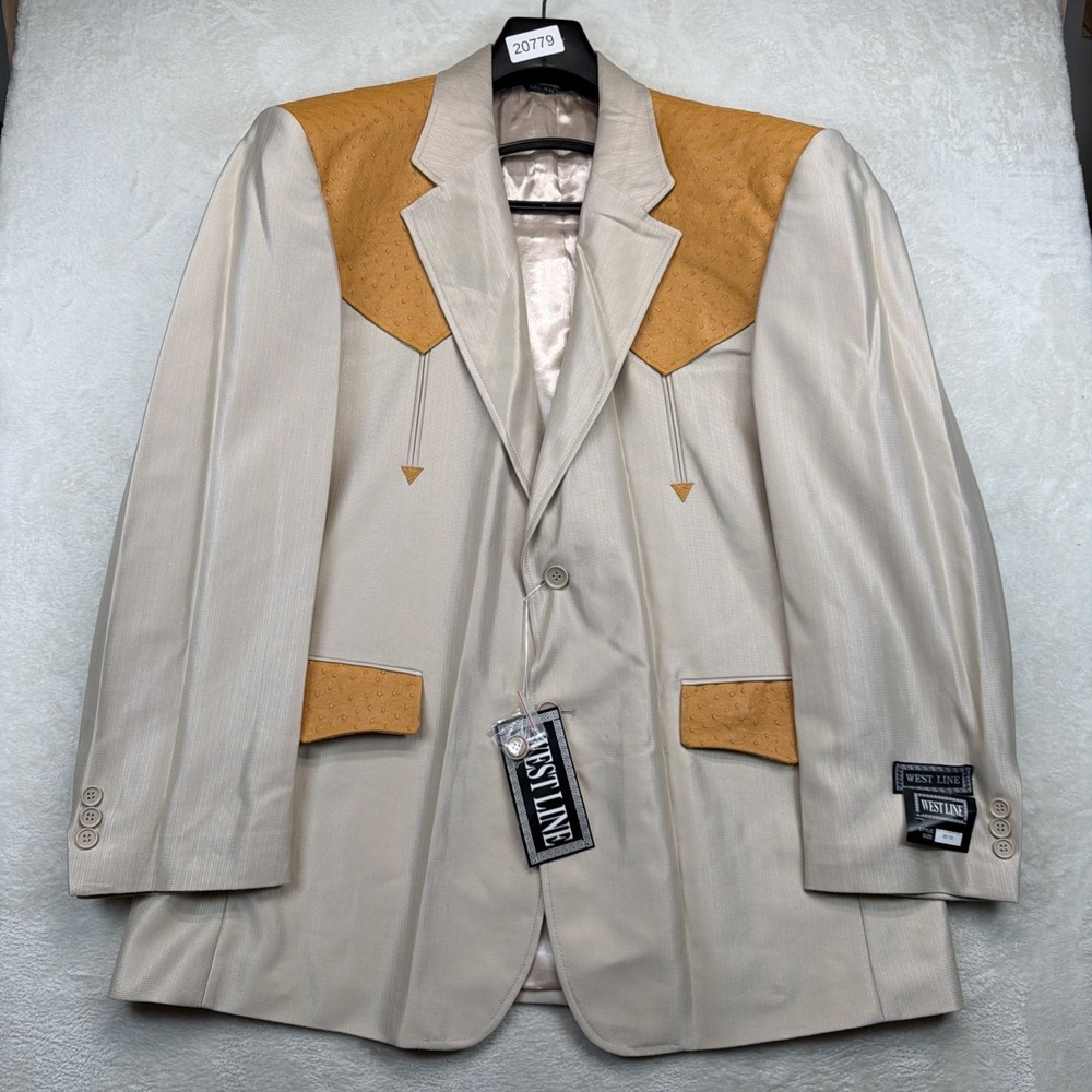 Vintage Western Suit Mens 48R 40 Beige Cowboy Rockabilly NWT Deadstock